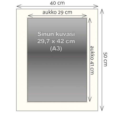 Passepartout A3 kuvalle / 40 x 50 cm kehykselle / Aukko 29 x 41 cm