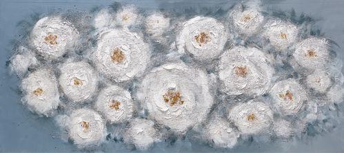 Valkoisia kukkia sinisellä 180 x 80 cm